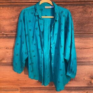 Vintage Teal Button-Up